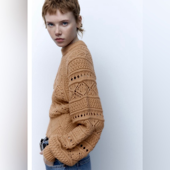 Zara Taupe Brown Wool Blend Open
Knit Sweater - Picture 4 of 11